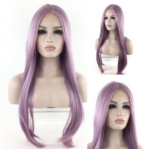 Luxurious LACE-FRONT Center Part High-Heat Synthetic Fiber Long Wig - Lavender