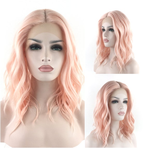 Luxurious LACE-FRONT Center Part High-Heat Synthetic Fiber Wavy Long Bob Wig PINK