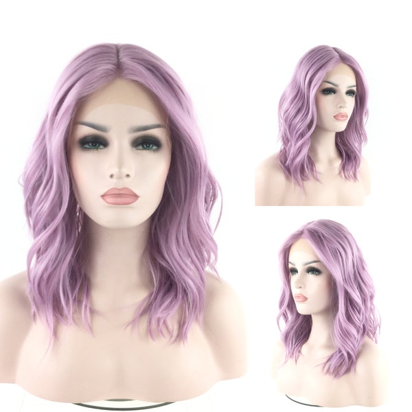 Luxurious LACE-FRONT Center Part High-Heat Synthetic Fiber Wavy Long Bob Wig Purple