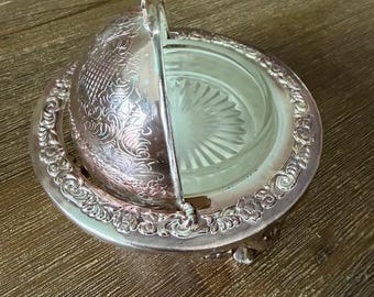 Mantequera/servidor de caviar antiguo con tapa enrollable