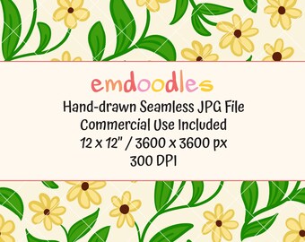 Yellow Florals Hand Drawn Seamless Pattern Commercial Use