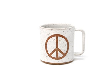 Peace Mug-Alabaster, Speckled, Handmade, Wheel Thrown, Food Safe Glaze, Dishwasher and Microwave Safe, Ready to Ship, Recyclable Packing