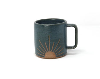 Sunrise Mug - Cerulean, Handmade, Wheel Thrown, Food Safe Glazes, Dishwasher and Microwave Safe, Ready to Ship, Recyclable Packing