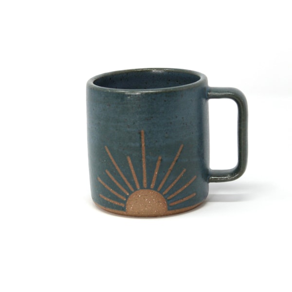 Sunrise Mug - Cerulean, Handmade, Wheel Thrown, Food Safe Glazes, Dishwasher and Microwave Safe, Ready to Ship, Recyclable Packing