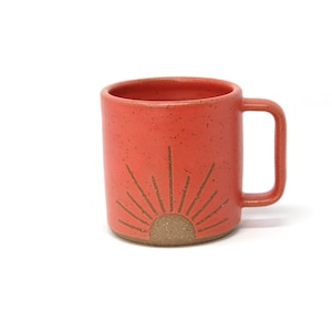 Sunrise Mug - Coral, Handmade, Wheel Thrown, Food Safe Glazes, Dishwasher and Microwave Safe, Ready to Ship, Recyclable Packing