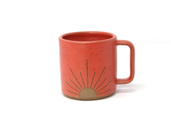 Sunrise Mug - Coral, Handmade, Wheel Thrown, Food Safe Glazes, Dishwasher and Microwave Safe, Ready to Ship, Recyclable Packing