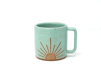 Sunrise Mug - Seafoam, Handmade, Wheel Thrown, Food Safe Glazes, Dishwasher and Microwave Safe, Ready to Ship, Recyclable Packing