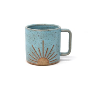 Sunrise Mug - Sky Blue, Handmade, Wheel Thrown, Food Safe Glazes, Dishwasher and Microwave Safe, Ready to Ship, Recyclable Packing