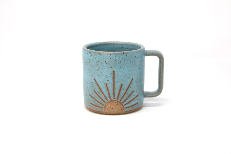 Sunrise Mug Sky Blue, Handmade, Wheel Thrown, Food Safe Glazes, Dishwasher and Microwave Safe, Ready to Ship, Recyclable Packing image 1
