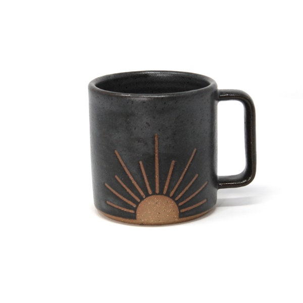 Sunrise Mug - Charcoal, Handmade, Wheel Thrown, Food Safe Glazes, Dishwasher and Microwave Safe, Ready to Ship, Recyclable Packing