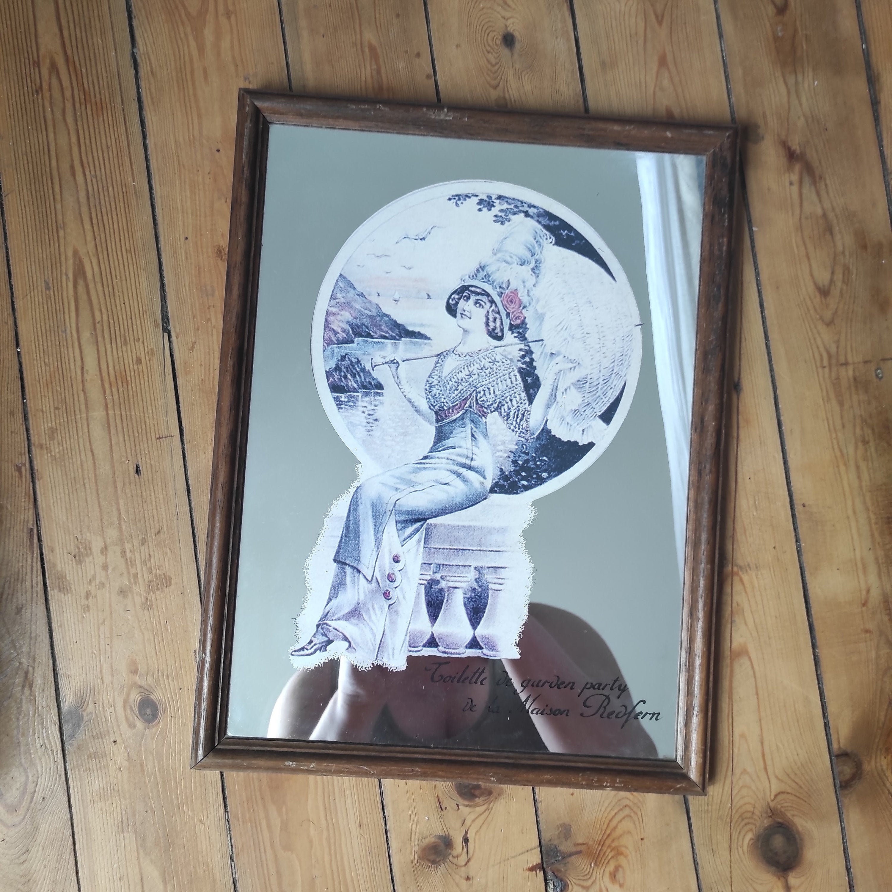 Magnifique Miroir Publicitaire Années 1900 Maison de Couture Redfern, Vintage, Cadre Ancien, Affiche