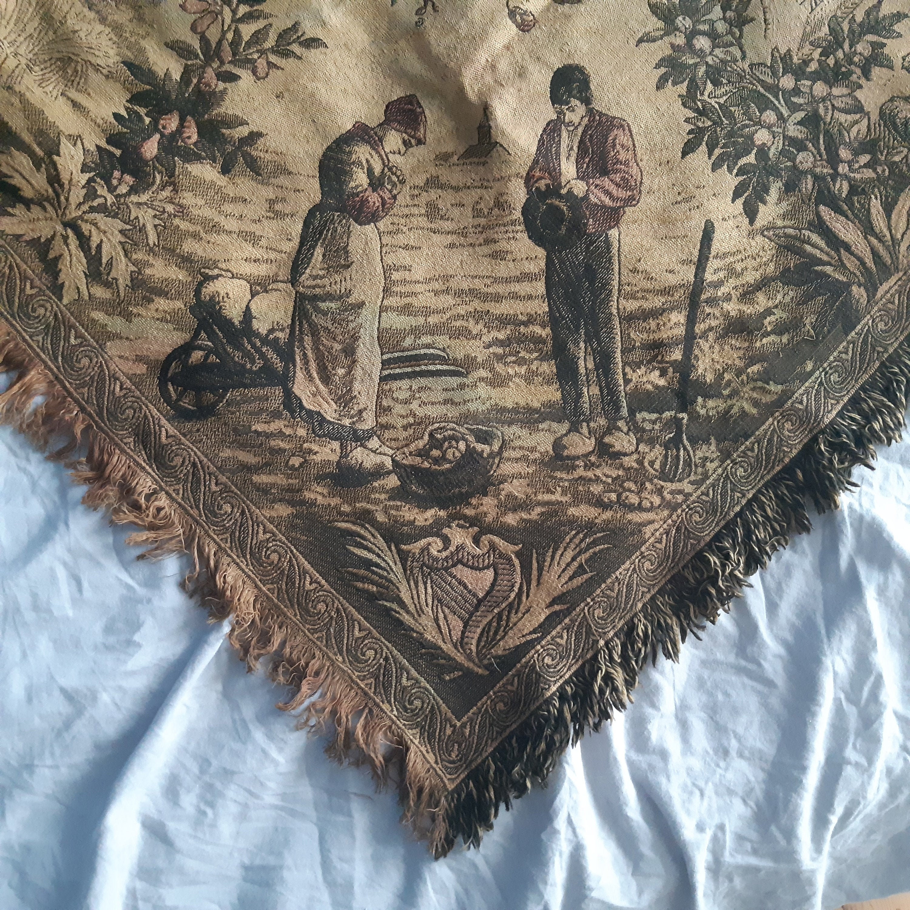 Tapis de Table Français Ancien Style Napoleon Iii Datant La Fin Du Xix Eme Siècle, Couvre Lit, Tapis