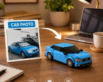 写真からカスタマイズできるブロックカーモデル、カスタムミニブロック車両、車好きへのギフト、ドライバーの記念品、ガレージ装飾ギフト