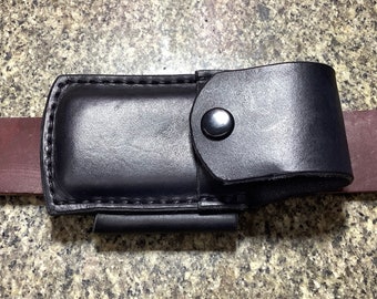 Leather Pocket Knife Belt Sheath Horizontal or Vertical Buck 110, 112 with Ferro Rod holder