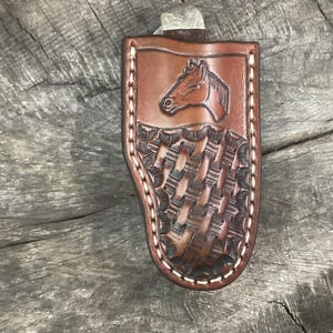 Leather Folding Pocket Knife Clip Sheath Trapper Size (Sheath Only)