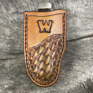 Leather Folding Pocket Knife Clip Sheath Trapper Size (Sheath Only)