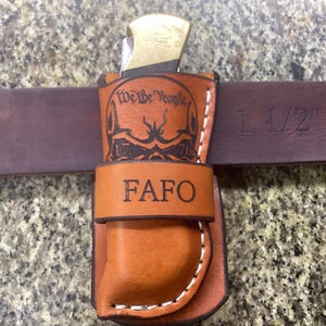 Leather Folding Pocket Knife Case Sheath Handmade Buck 112 Size Buscadero Style Left Hand(Sheath Only)