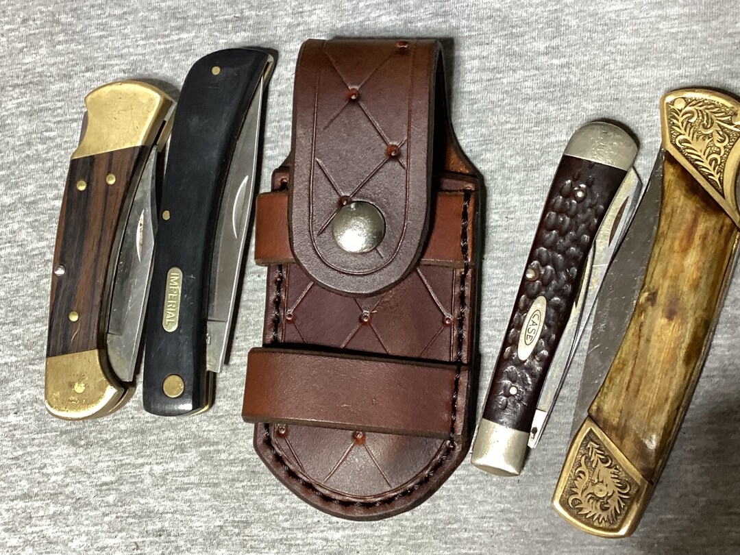 Leather Folding Pocket Knife Sheath Handmade Horizontal Buck Etsy