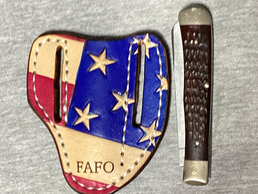 Custom Leather Pancake Pocket Knife Sheath Handmade Trapper Etsy