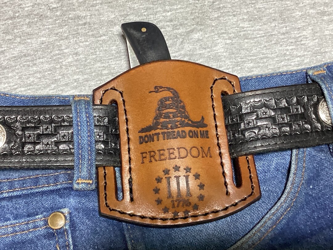 Custom Leather Pancake Pocket Knife Sheath Handmade Buck 110 Etsy