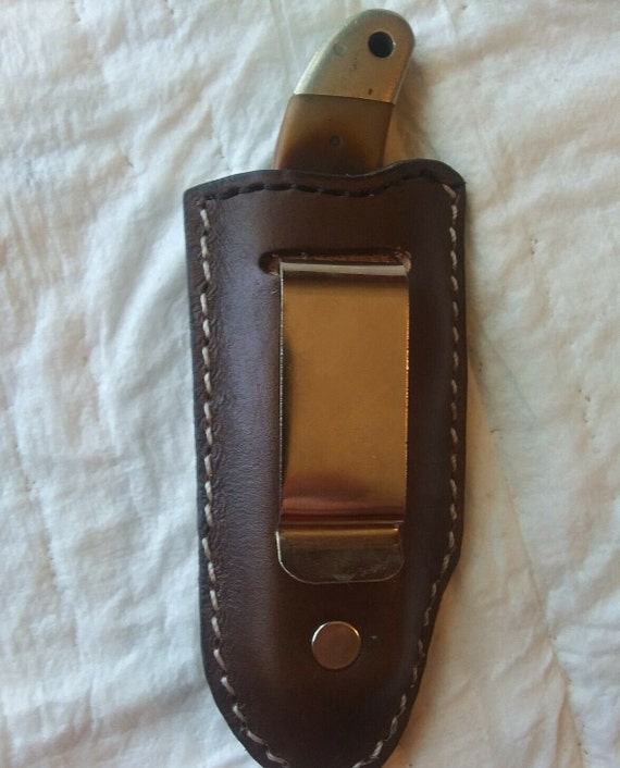 Custom Leather Pocket Knife Clip Case Sheath Handmade Buck | Etsy