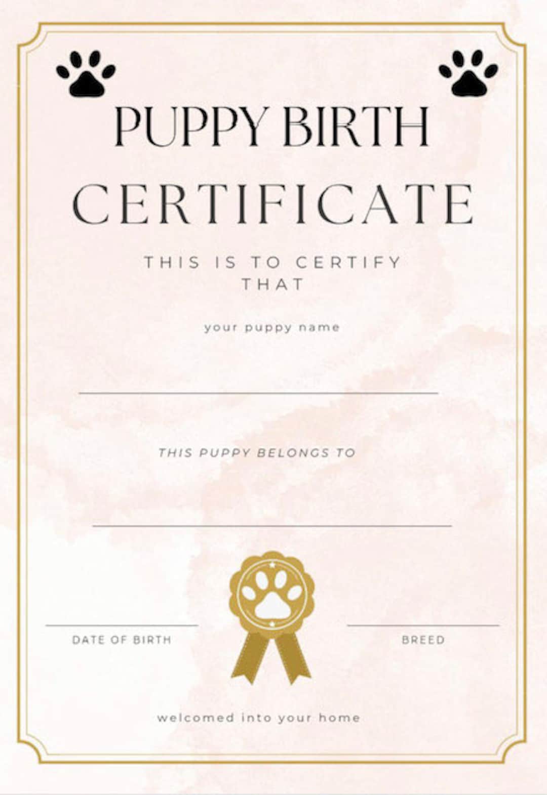 Puppy Birth Certificate Dog Birth Certificate Puppy Gifts Dog Gifts ...