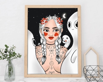 Illustration - Girl & ghosts