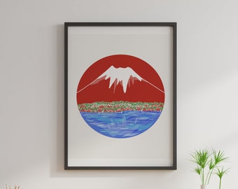 Japandi Minimalistic Style Mount Fuji & Japan Landscape Nature Illustration Printable Wall Art ideal for Bed Room Decor