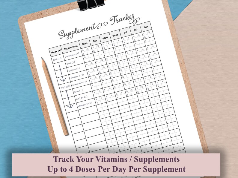Printable Supplement and Vitamin Tracker | Weekly Medicine Log ...