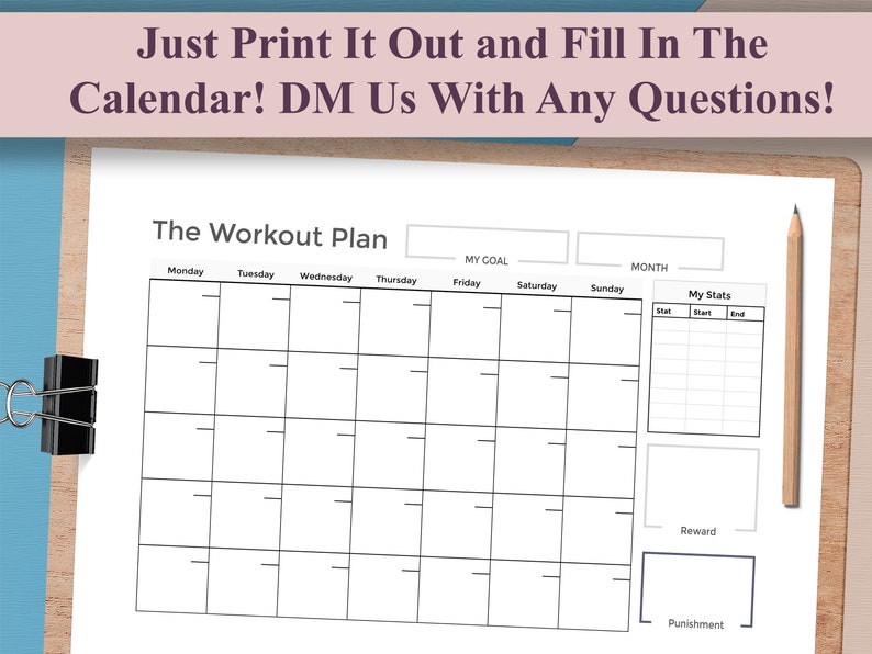 Monthly Workout Planner Printable Exercise Log Body Stats | Etsy