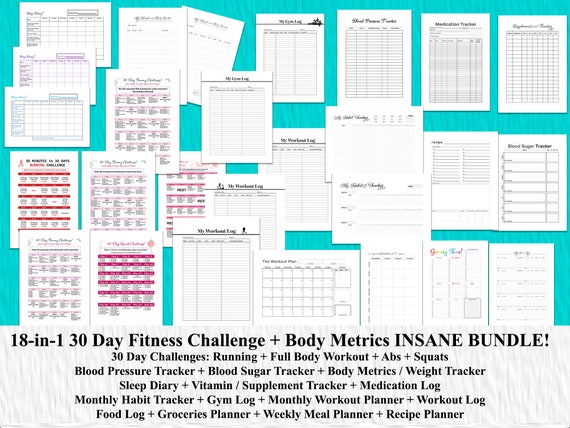 30 Day Fitness Challenge Pack Meal Planners Pack Medical Etsy