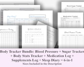 Body Tracker Bundle: Blood Pressure + Blood Sugar + Weight / Body Stats + Medication Log + Supplements / Vitamin / Sleep Log