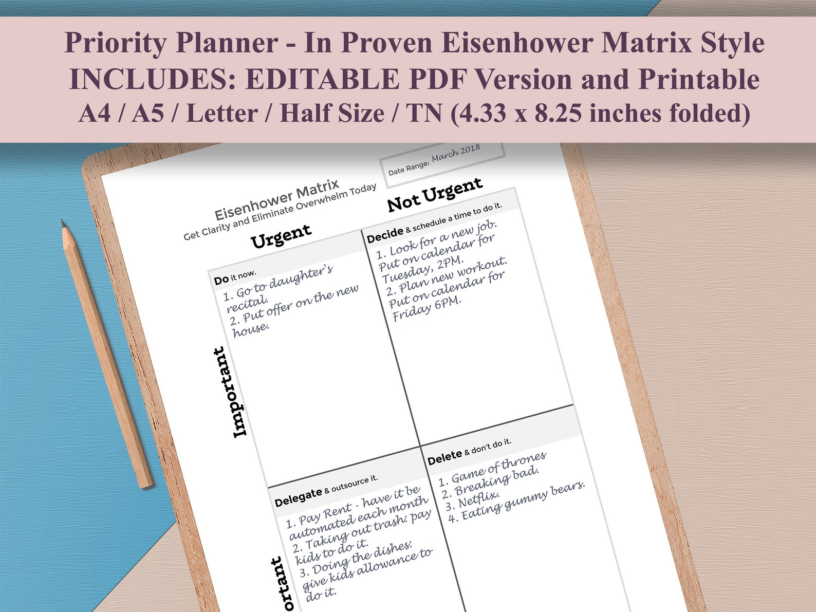 Printable Weekly Planner + Priority Planner Bundle | Eisenhower Matrix ...