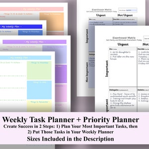 Printable Weekly Planner + Priority Planner Bundle | Eisenhower Matrix ...