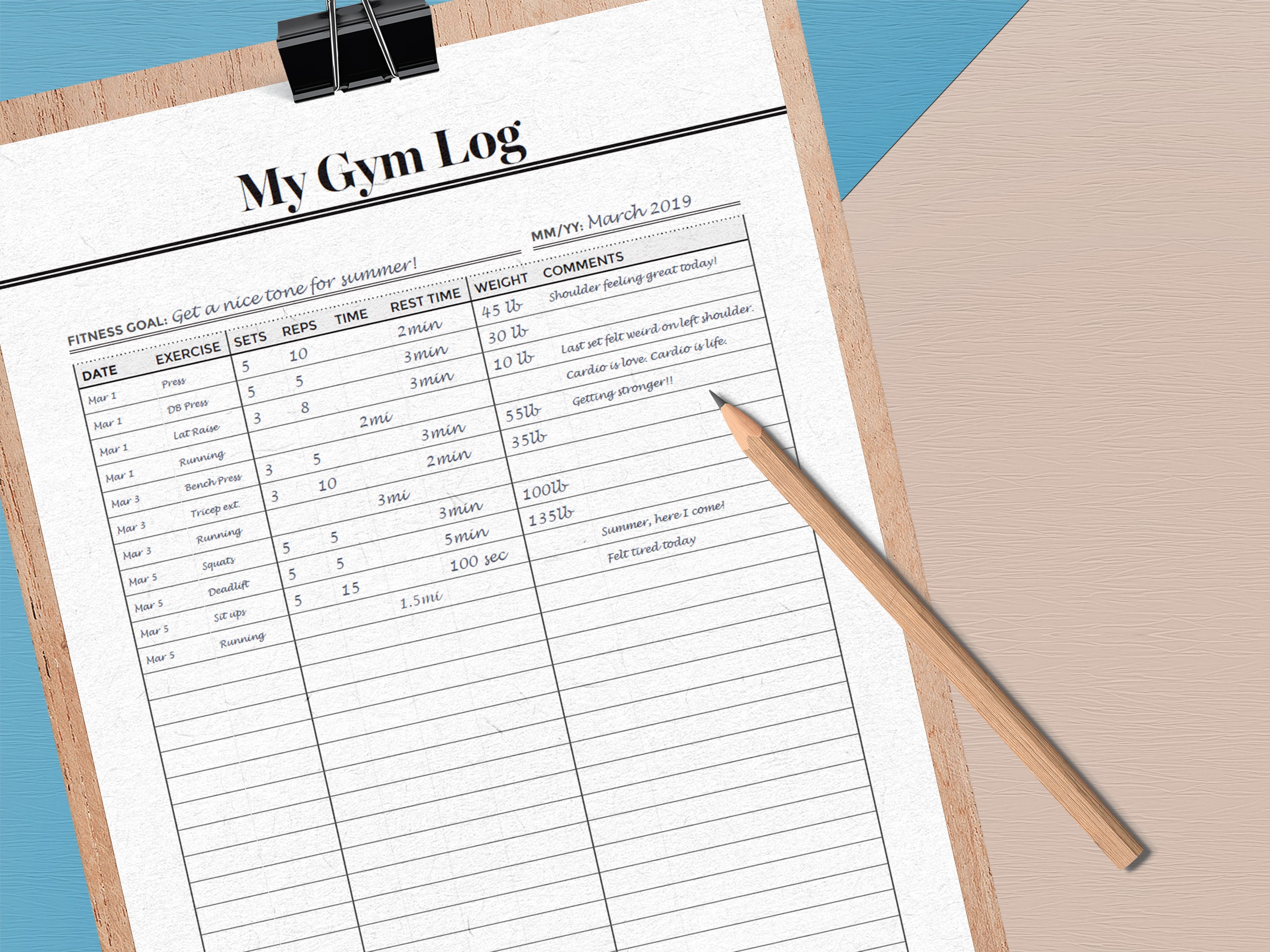Printable Workout Log Template for Gym Goers - Etsy