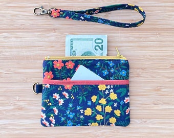 Front Pocket Wristlet Card Wallet | Keychain | Canvas Zipper Pouch | Rifle Paper Co | Bramble Floral