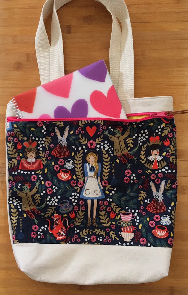 Large Zipper Pocket Canvas Tote Rifle Paper Co Alice in Wonderland