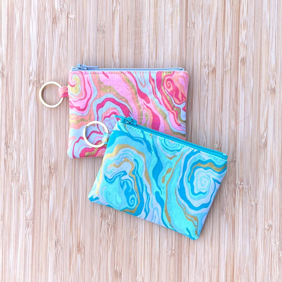 Mini Zipper Pouch Keychain Metallic Marble Etsy