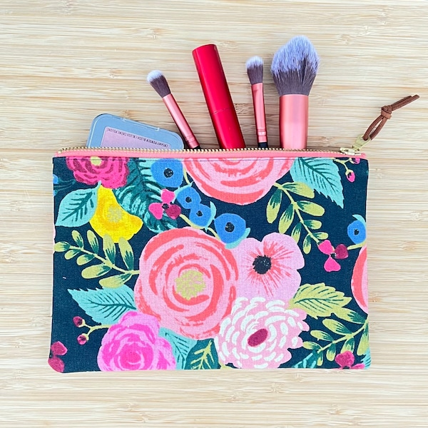 Medium Canvas Zipper Pouch | 8" | Rifle Paper Co | Juliet Rose | Navy