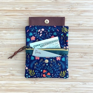 Mini Minimalist Wallet | Rifle Paper Co | Wildwood Floral Metallic | Navy