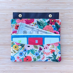 Minimalistische portemonnee | Canvas Rifle Paper Co | Wildhout bloemen | Natuurlijk | Roze