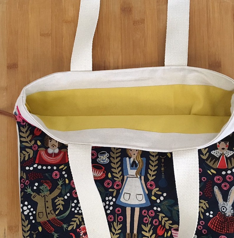 Large Zipper Pocket Canvas Tote Rifle Paper Co Alice in Wonderland