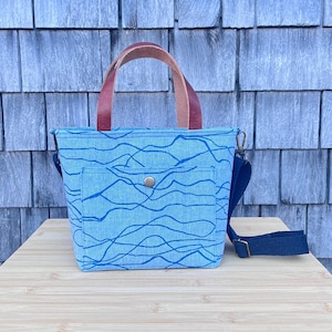 Mini cartera tipo cartera / bandolera / lona de lino / azul