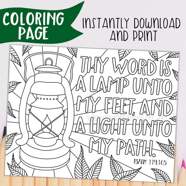 Light For My Path -  PRINTABLE COLORING PAGE - Instant Download - Christian Coloring Sheet - Adult Coloring Page Line Art - Bible Journaling