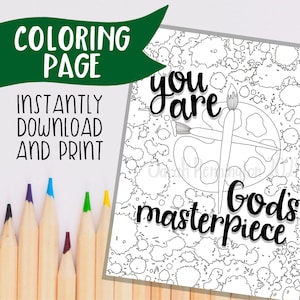 You Are God&#39;s Masterpiece Coloring Page: Print At Home (Instant Digital Download) PDF JPG