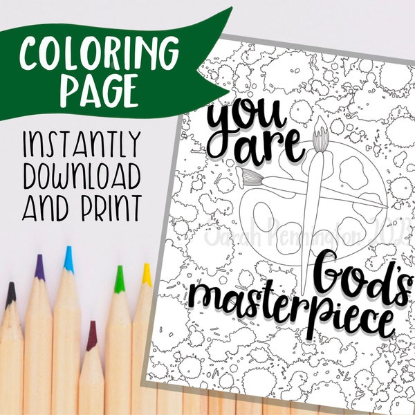 You Are God's Masterpiece PRINTABLE COLORING PAGE - Instant Download - Christian Coloring Sheet - Adult Coloring Page Line Art - Bible Art