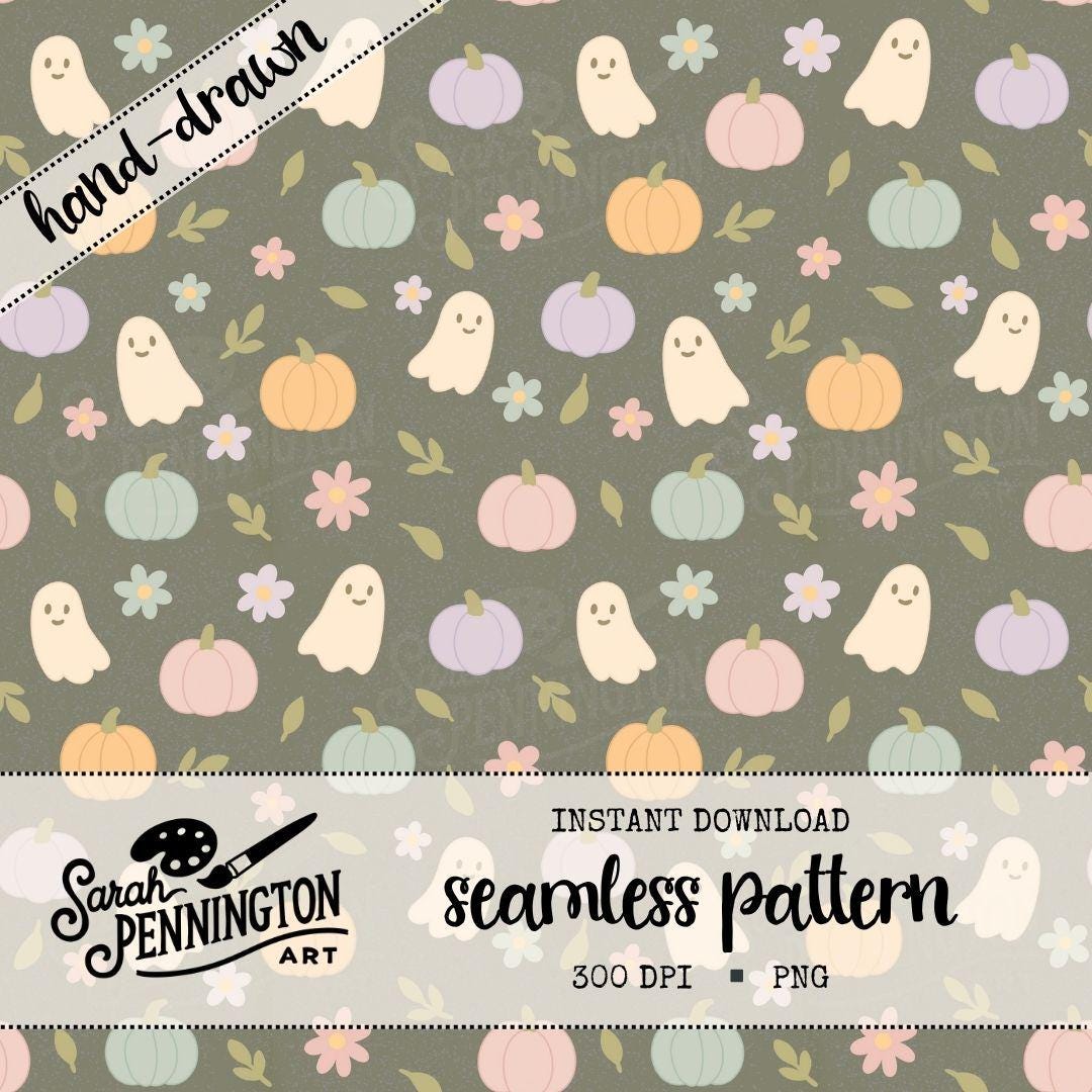 Cute Pastel Halloween Seamless Pattern, Digital Paper Design, Spooky ...