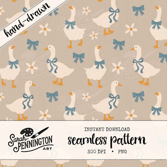 Vintage Goose Seamless Pattern: Coquette Geese Digital Paper (12x12 PNG)