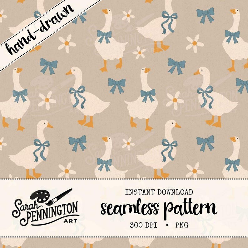 Vintage modèle sans couture oie : coquette oies papier numérique (12 x 12 PNG) image 1