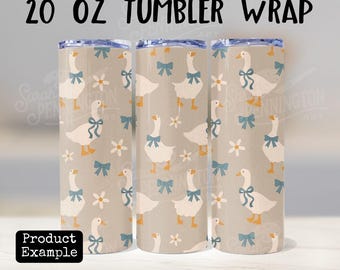 Coquette Goose Tumbler Wrap – 20oz Cup Sublimation Design Blue Bows & Vintage Charm